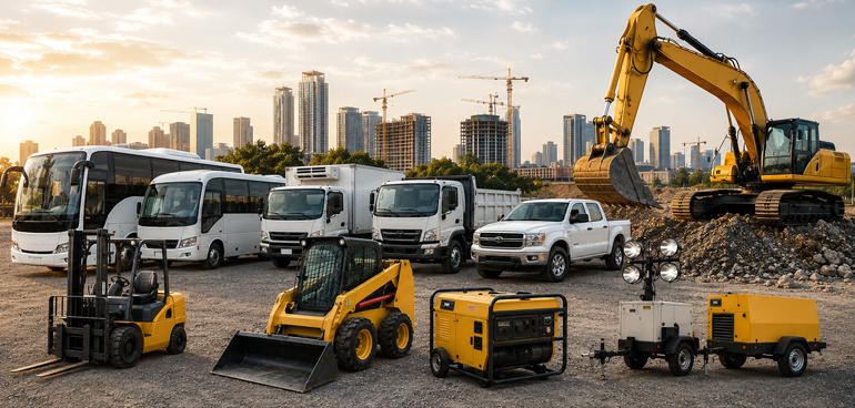 Fleet of construction machinery and vehicles