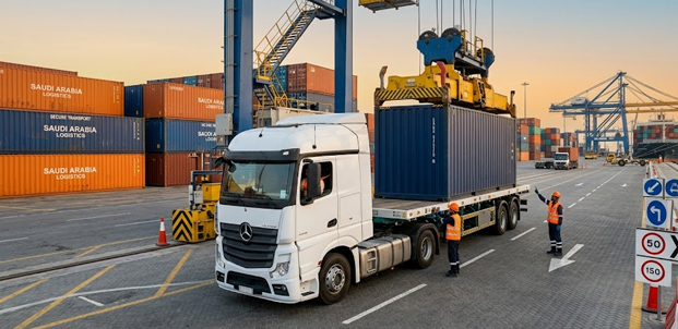 Logistics truck loading shipping container